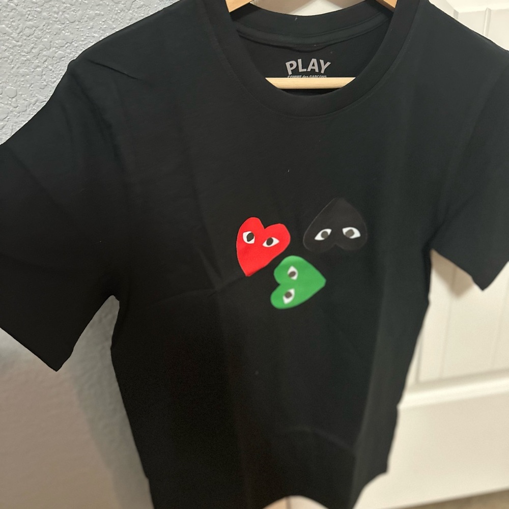 Cosmo Play Black T-Shirt with Colorful Heart Design